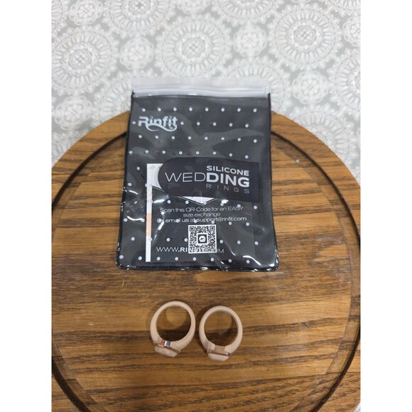 Rinfit Silicone Wedding Rings Set, Modern Beige & Gold Tone, Size‎ 6 - Picture 2 of 5
